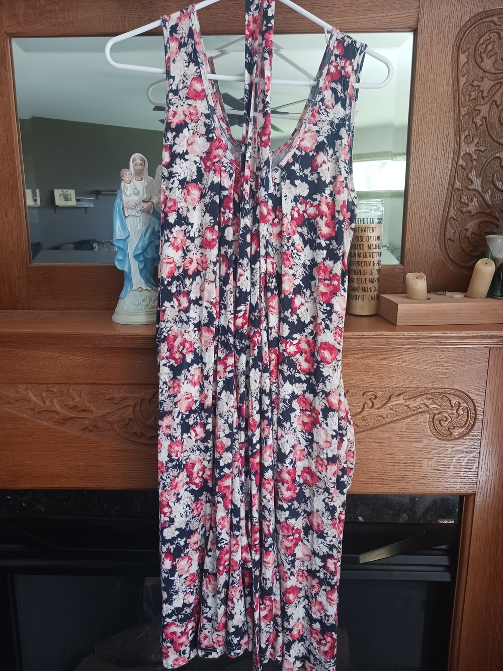 Latched Mama Navy Floral Sleeveless Romper with Red Blossoms